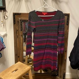 Grey pink purple long sleeve sweater dress